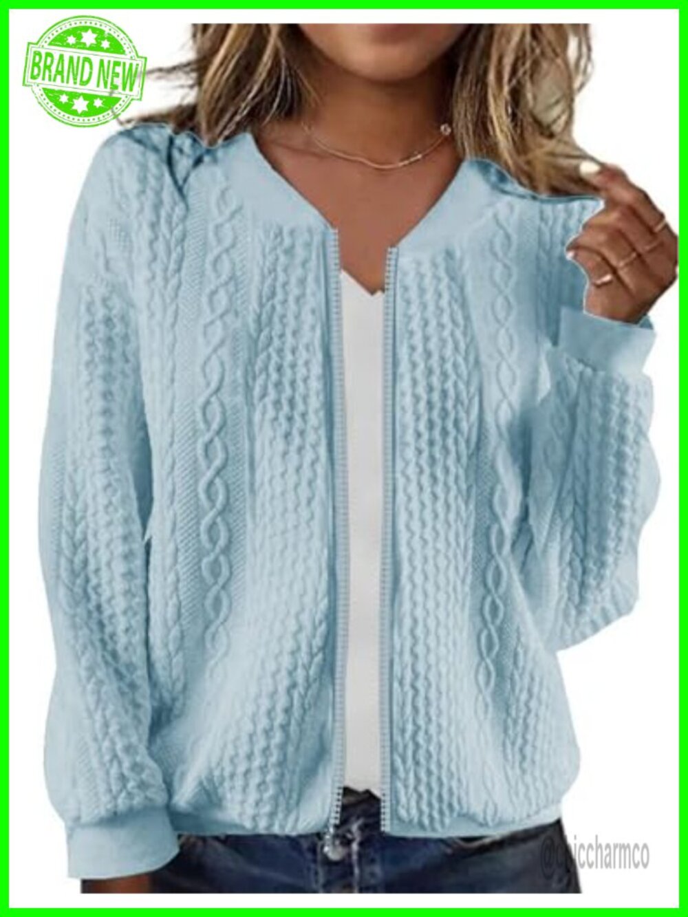 Women's Zip Up Cardigan Sweater Long Sleeve Crop Casual Outerwear